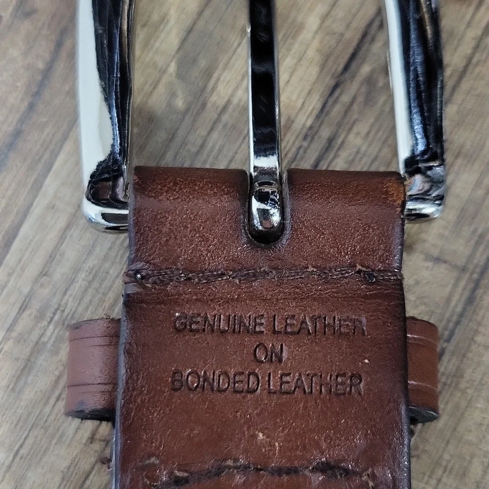 Black Brown Leather Woven Belt with Silvertone Buckle -38/40 (+/-)